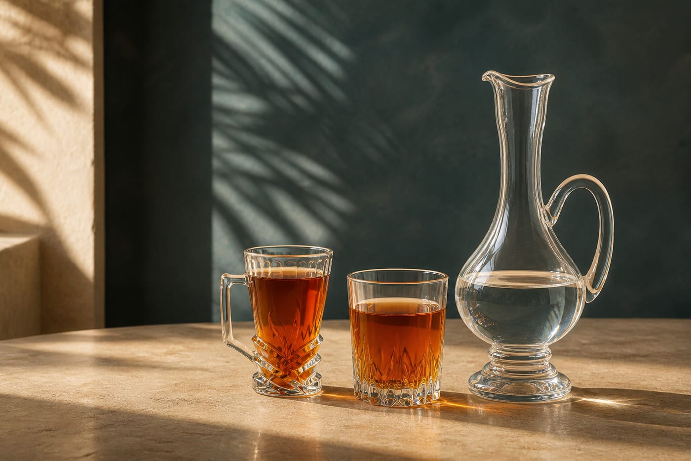 Mansoura Glass tableware in a sunlit Mediterranean setting